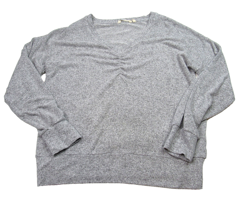 Soft Surroundings Womens Marabella Lounge Sweatshirt SIze Medium Grey V Neck